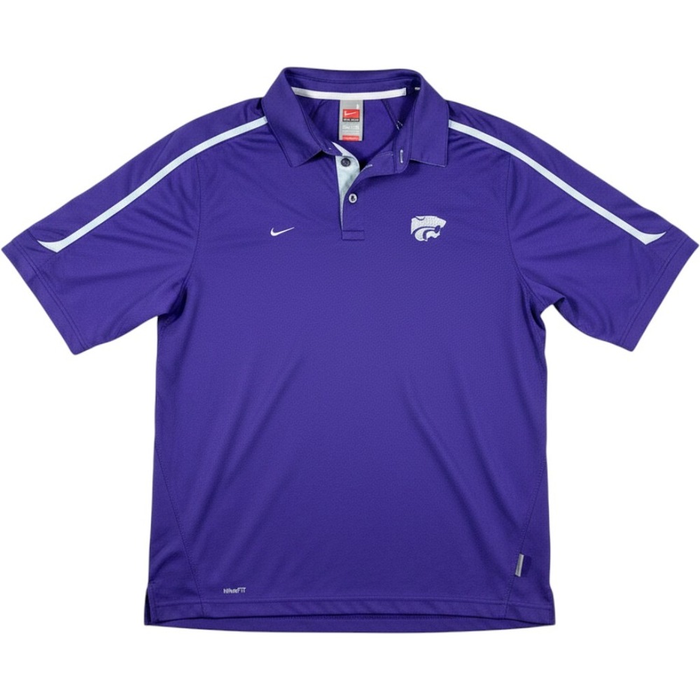 Vintage Nike Kansas State Wildcats‎ Polo Shirt Mens L FIT DRY Team Tag Purple